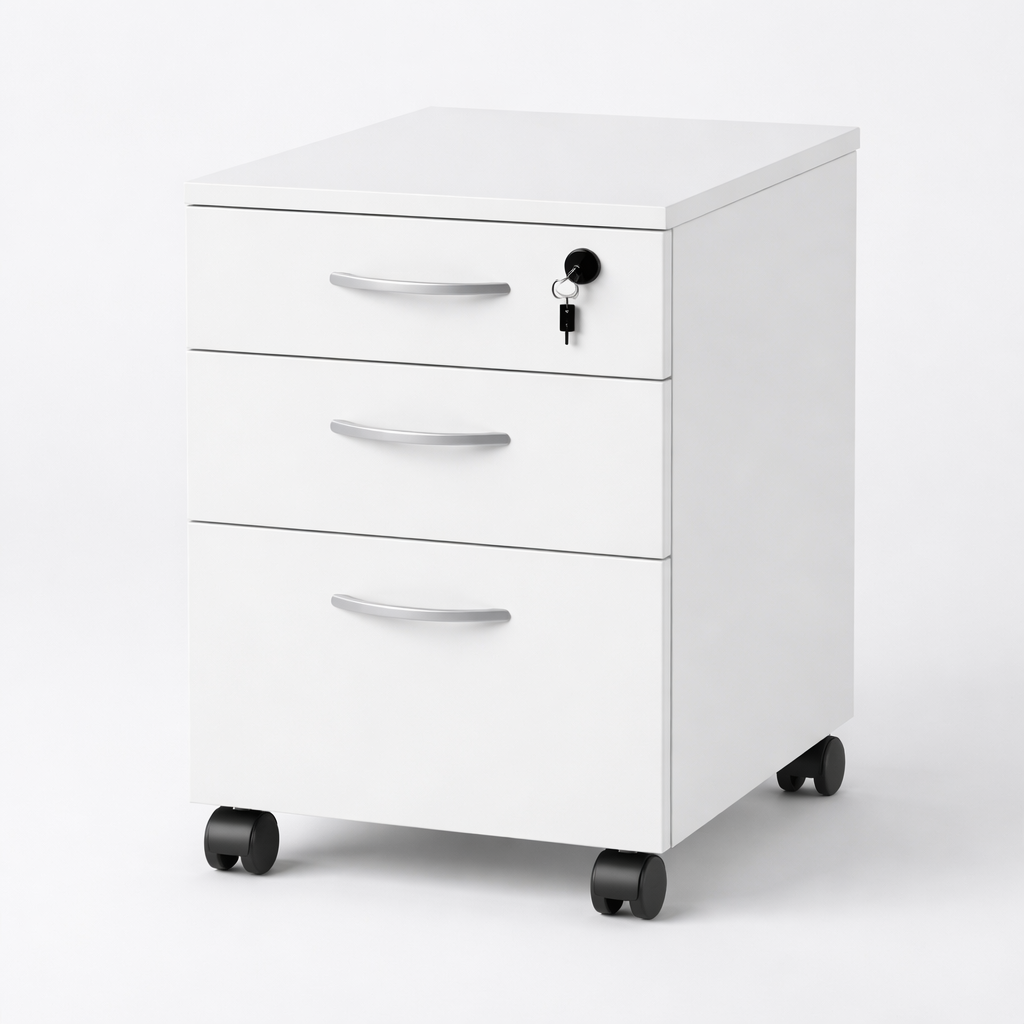 Caisson à tiroirs blanc sur roulettes 3 tiroirs pour bureau