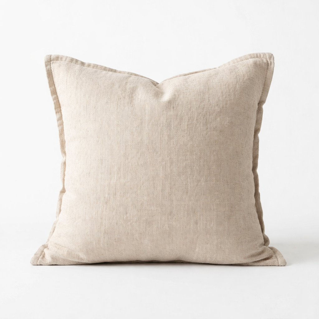 Coussin décoratif en lin lavé naturel 45x45 cm avec garnissage