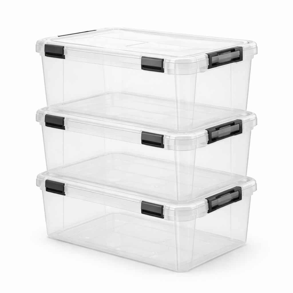 Lot de 3 boîtes de rangement empilables avec couvercle transparent