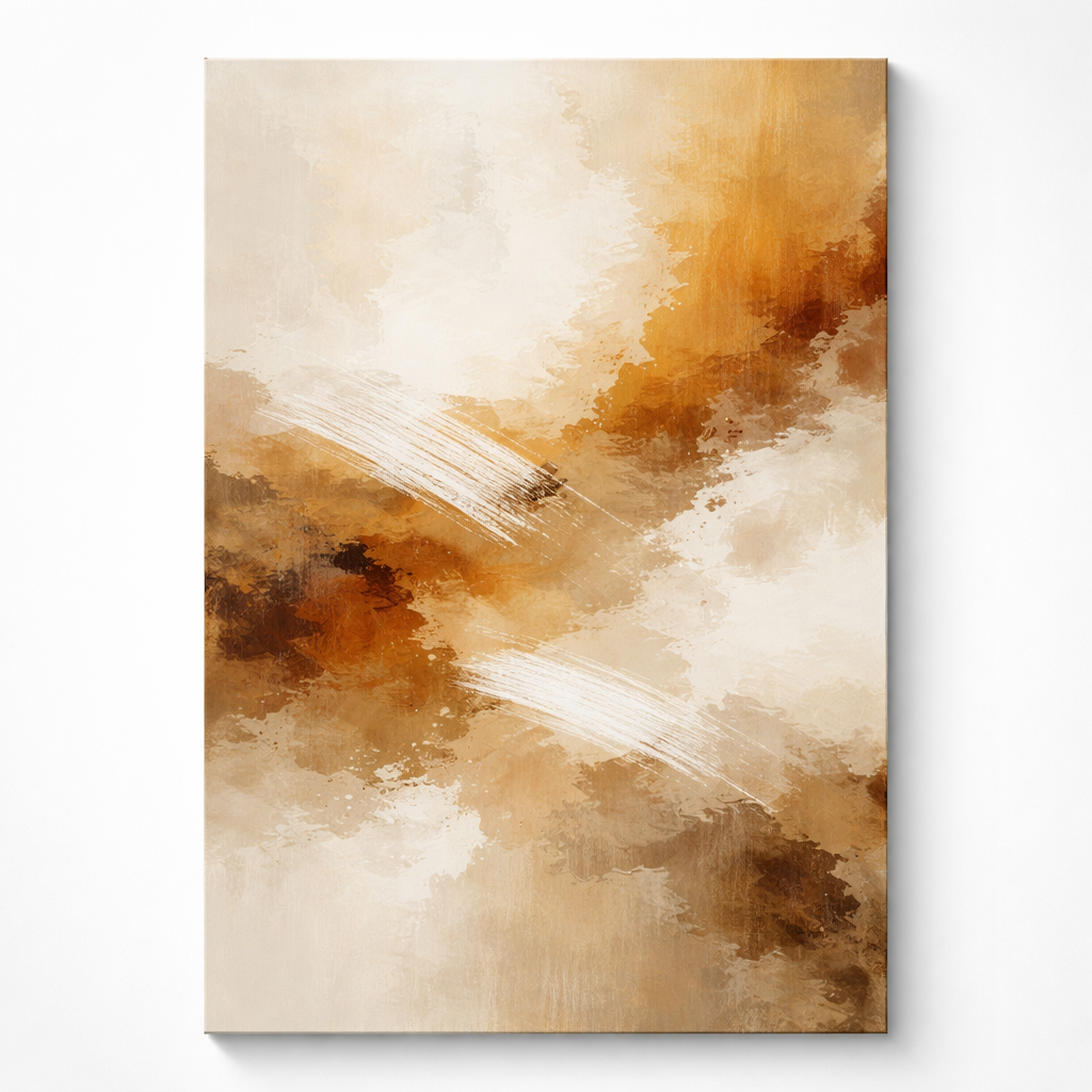 Tableau toile abstraite tons terre ocre et beige 80x120 cm