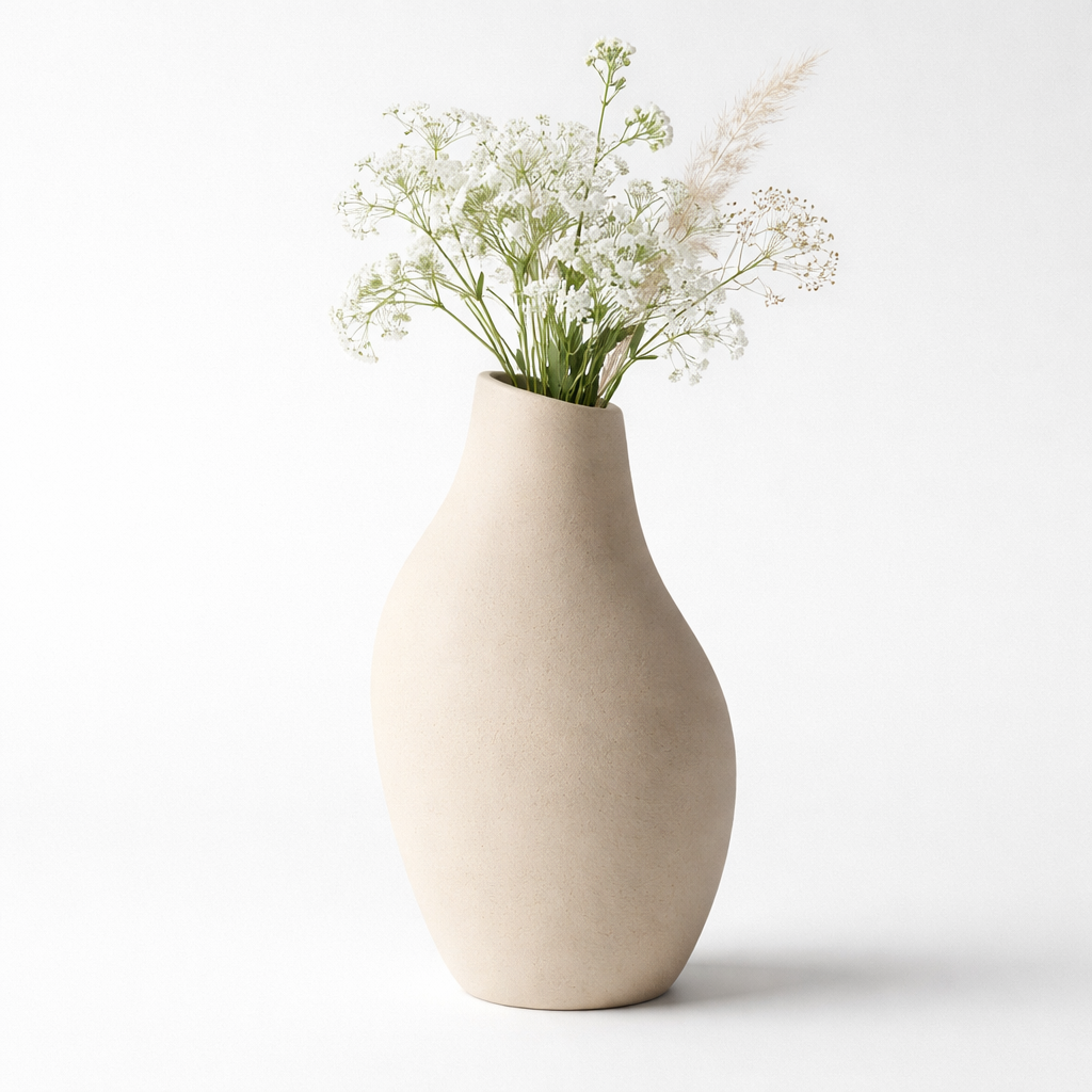 Vase en céramique artisanale beige mat hauteur 35 cm