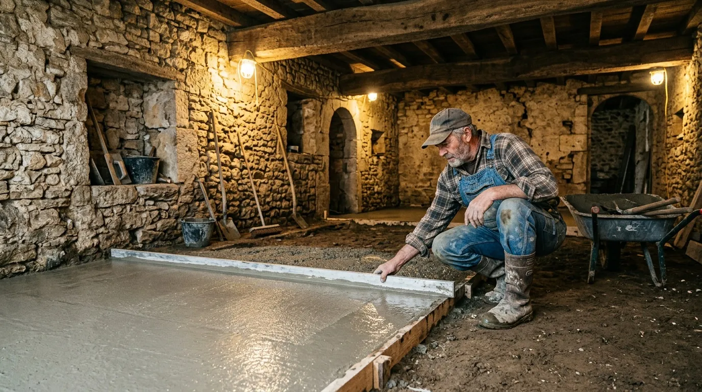 Faire une dalle béton sur terre battue dans une maison ancienne