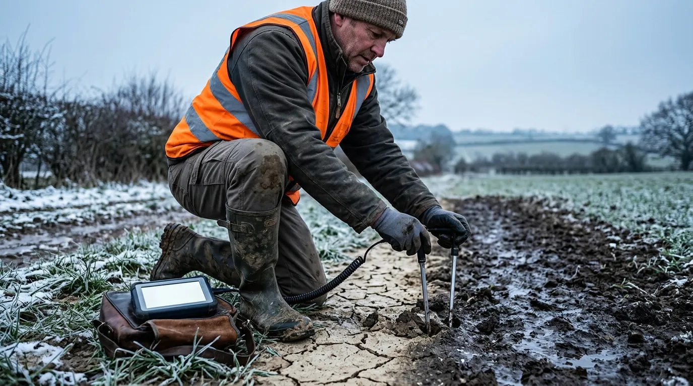 Agriculteur prenant des mesures de sol avec appareil numérique