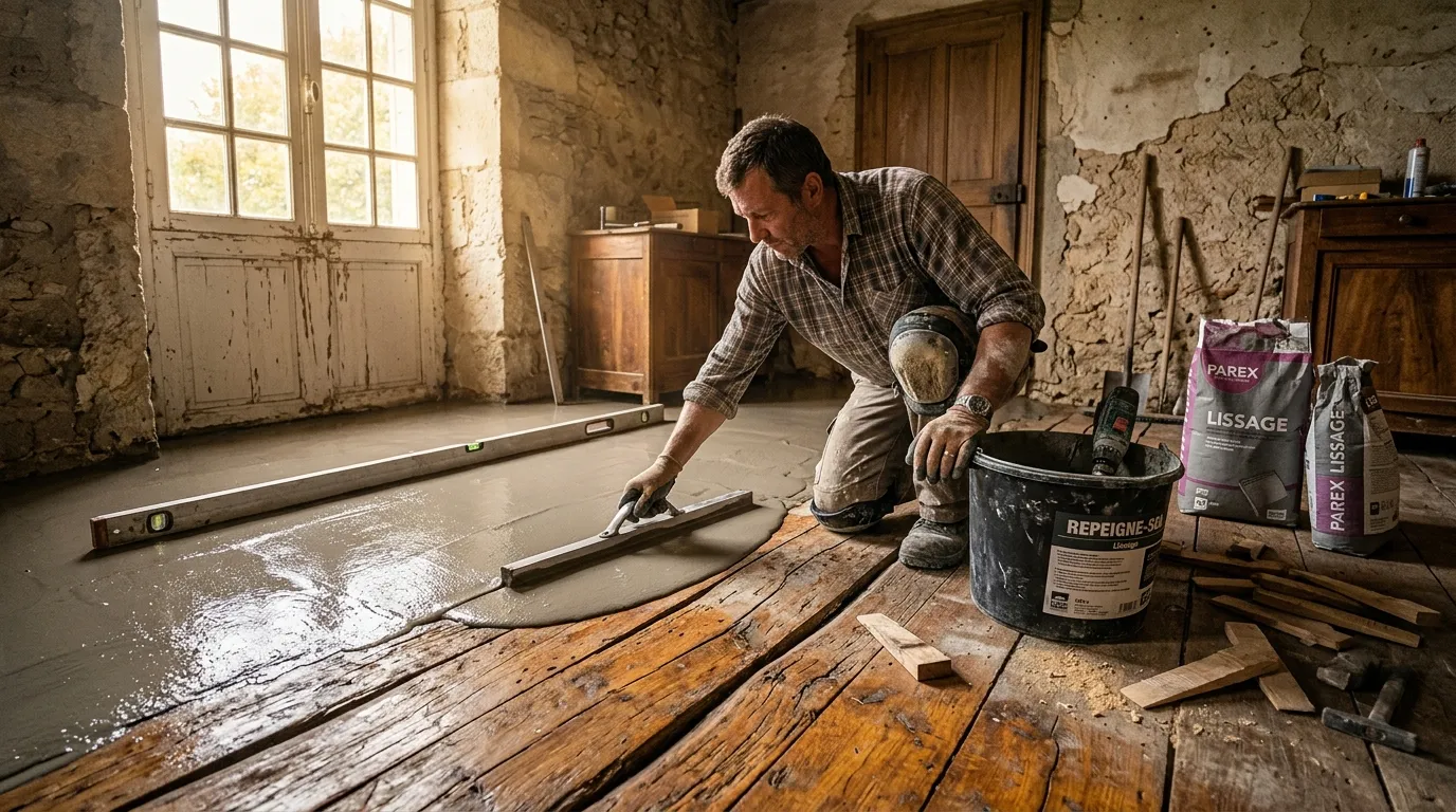 Sol pas droit en vieille maison : solutions pour rattraper le niveau du plancher