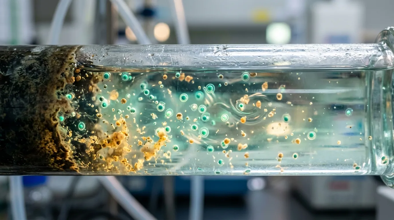 Tube &agrave; essai contenant une r&eacute;action chimique avec bulles color&eacute;es