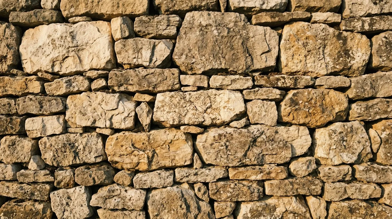 Mur en pierre naturelle beige avec joints apparents