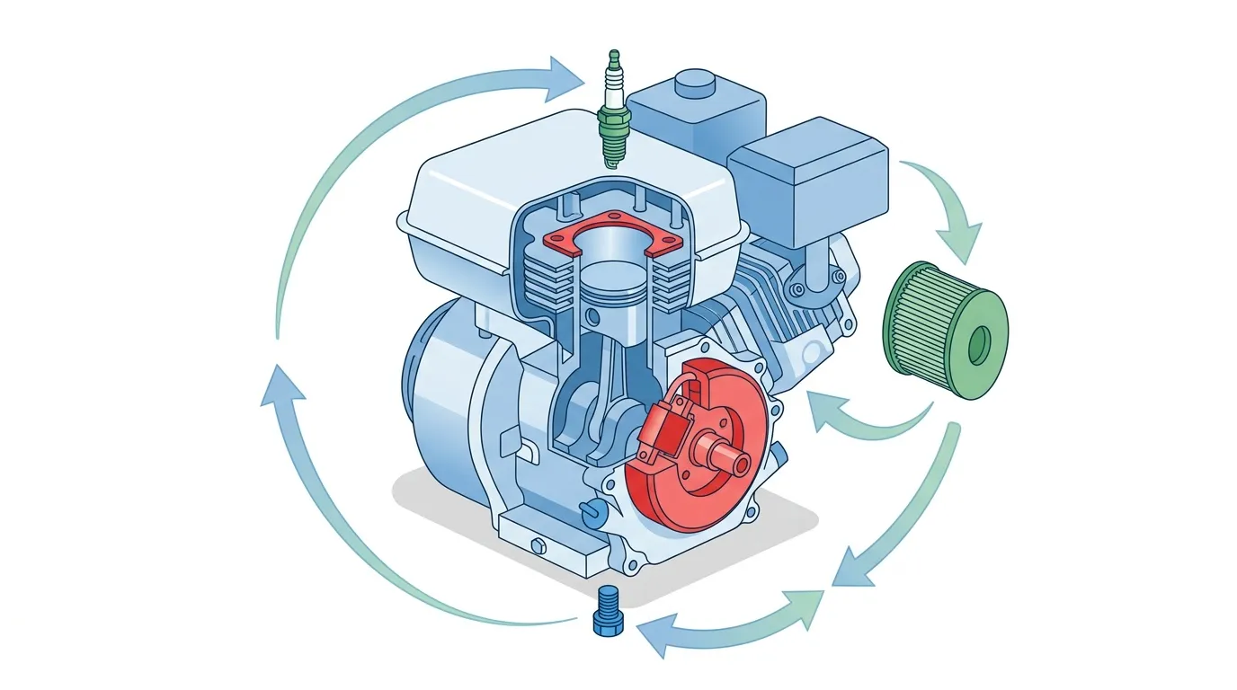 Moteur avec composants et cycle d'entretien illustr&eacute;
