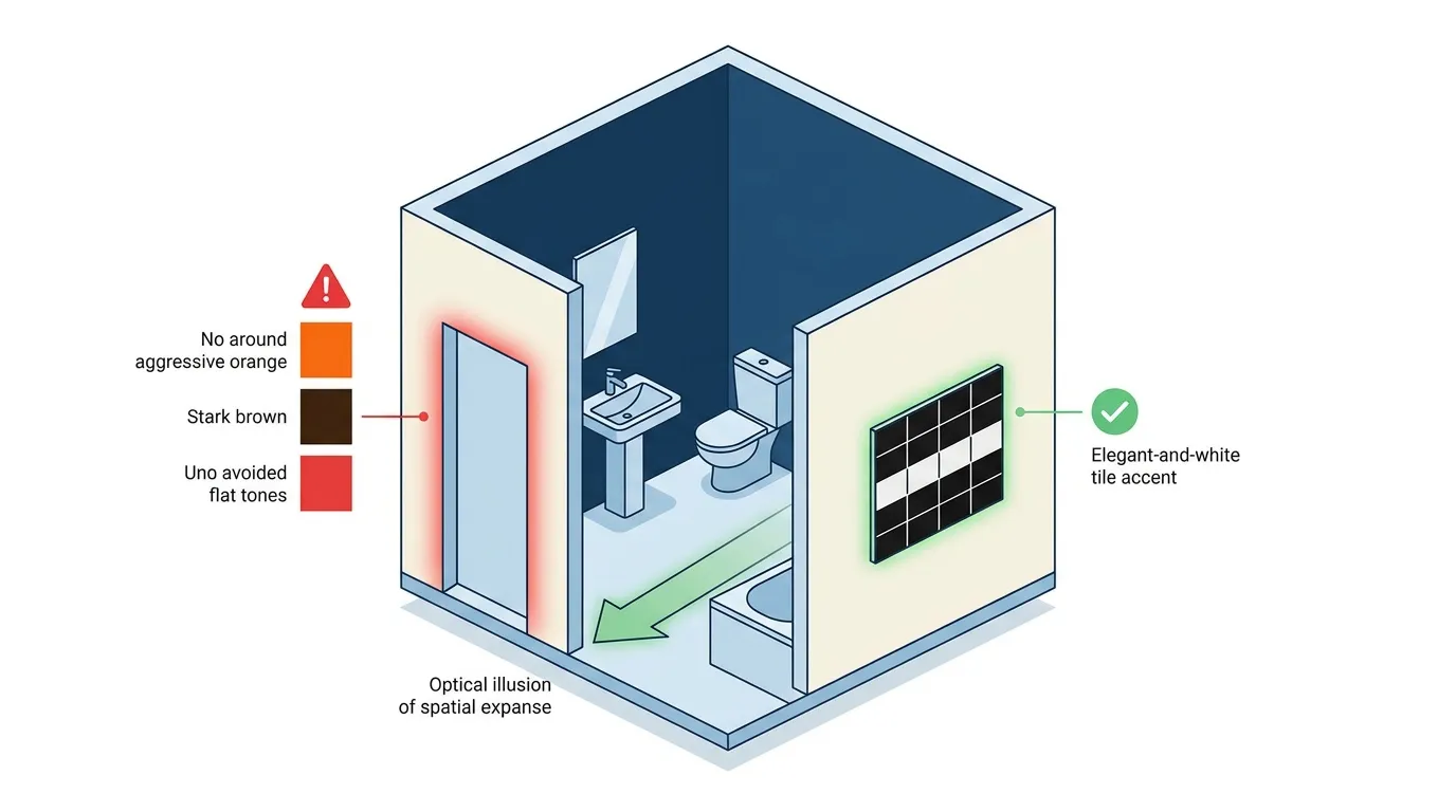 Salle de bain avec conseils de design : couleurs évitées, illusion spatiale, carrelage élégant