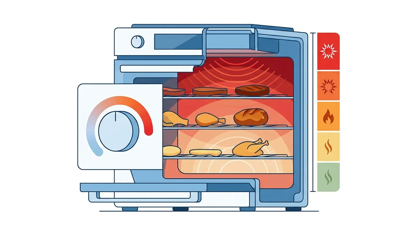 Four électrique avec aliments à différents niveaux de température