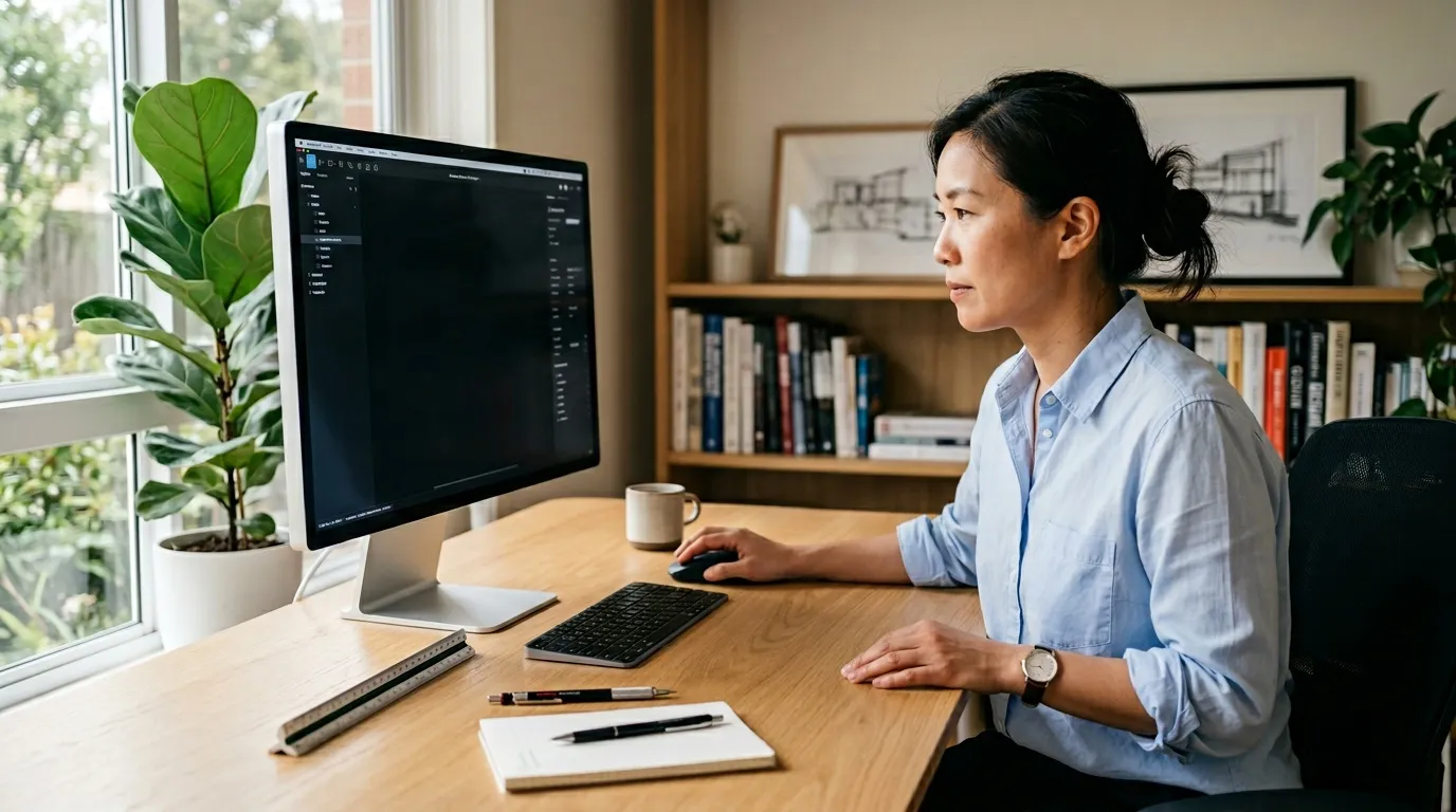 Femme programmeur devant &eacute;cran avec interface logiciel