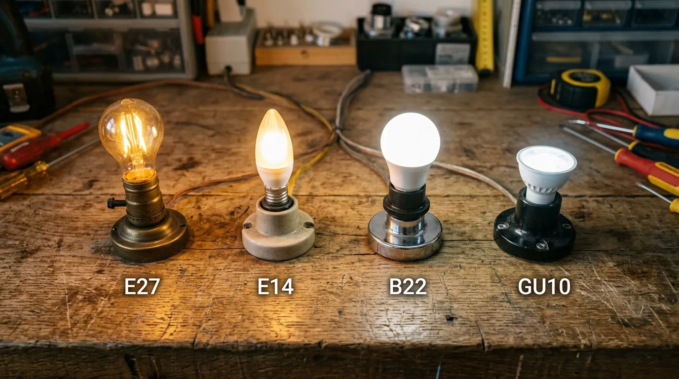 Quatre ampoules LED avec diff&eacute;rentes bases: E27, E14, B22, GU10