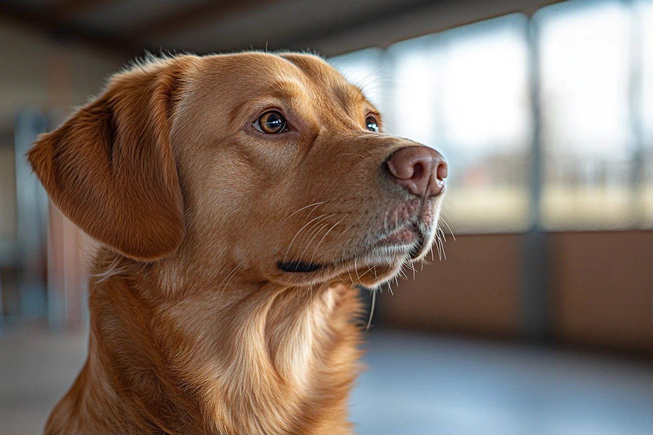 Portrait d'un golden retriever aux yeux expressifs et pelage dor&eacute;