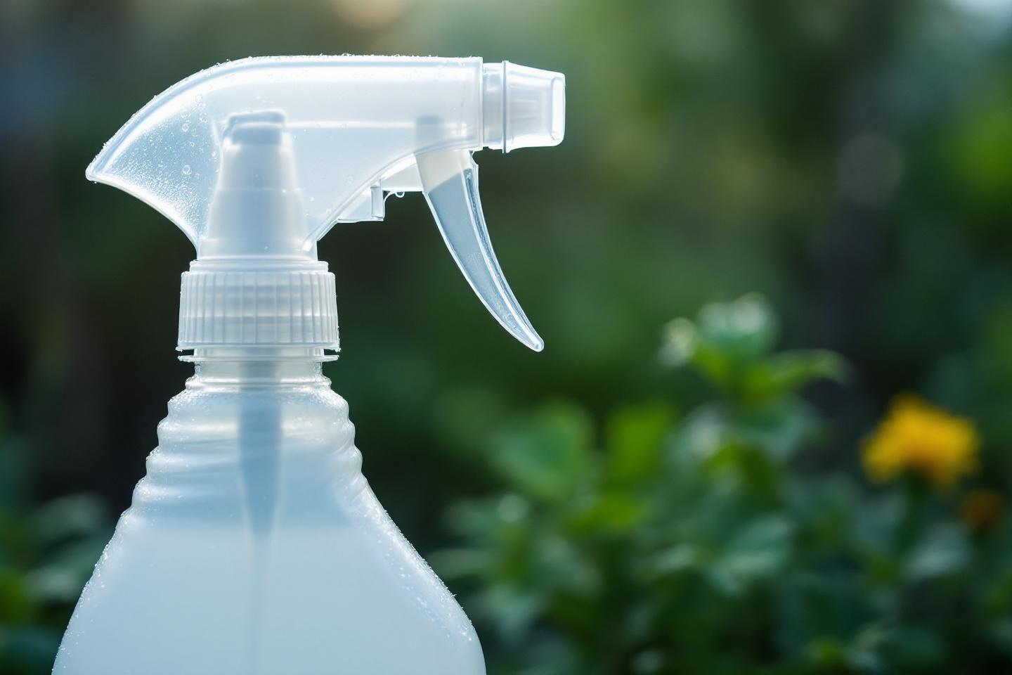 Bouteille de pulv&eacute;risation blanche transparente sur fond vert