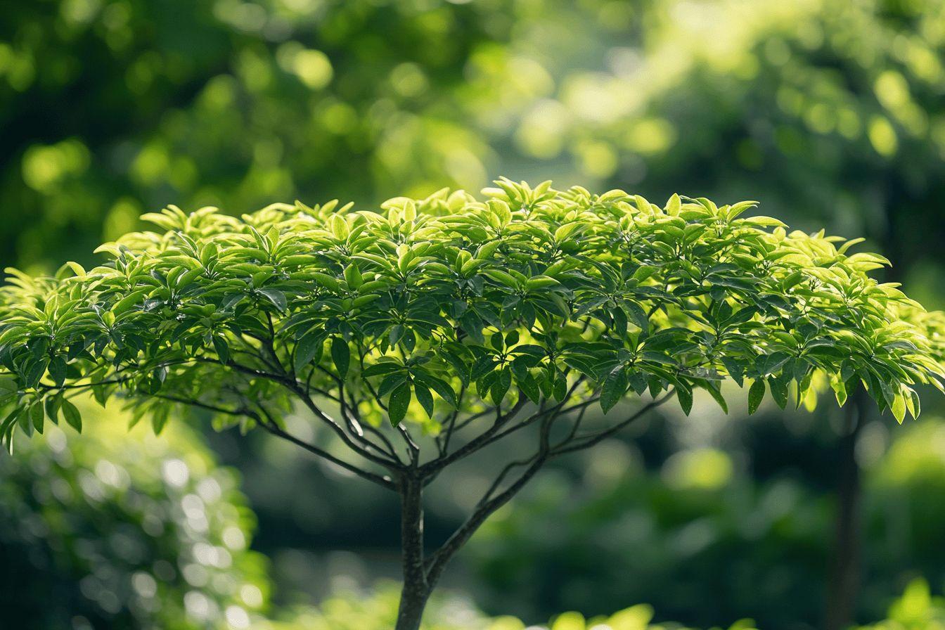Feuillage vert lumineux sur un arbre aux branches &eacute;l&eacute;gantes