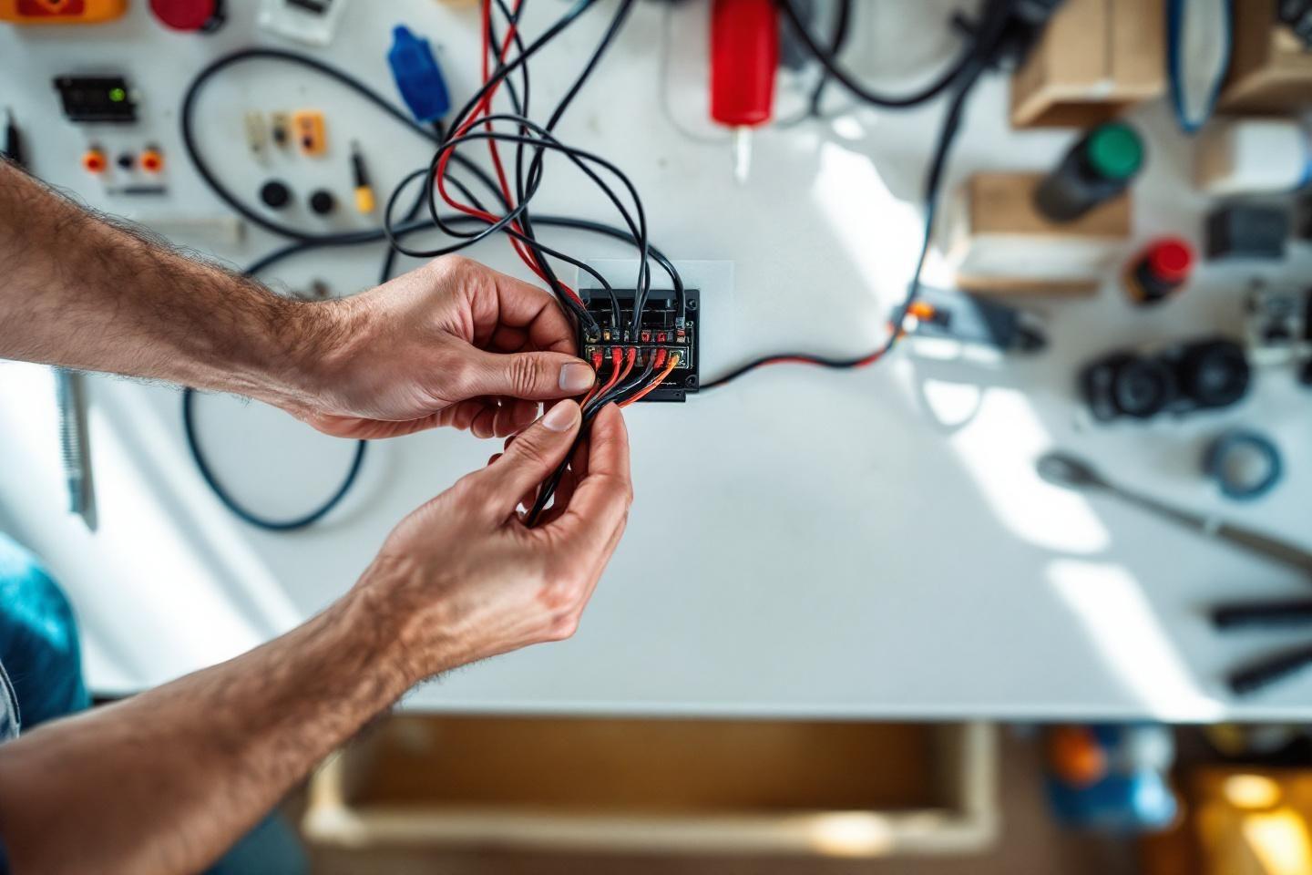 Mains connectant des fils &eacute;lectriques sur un circuit