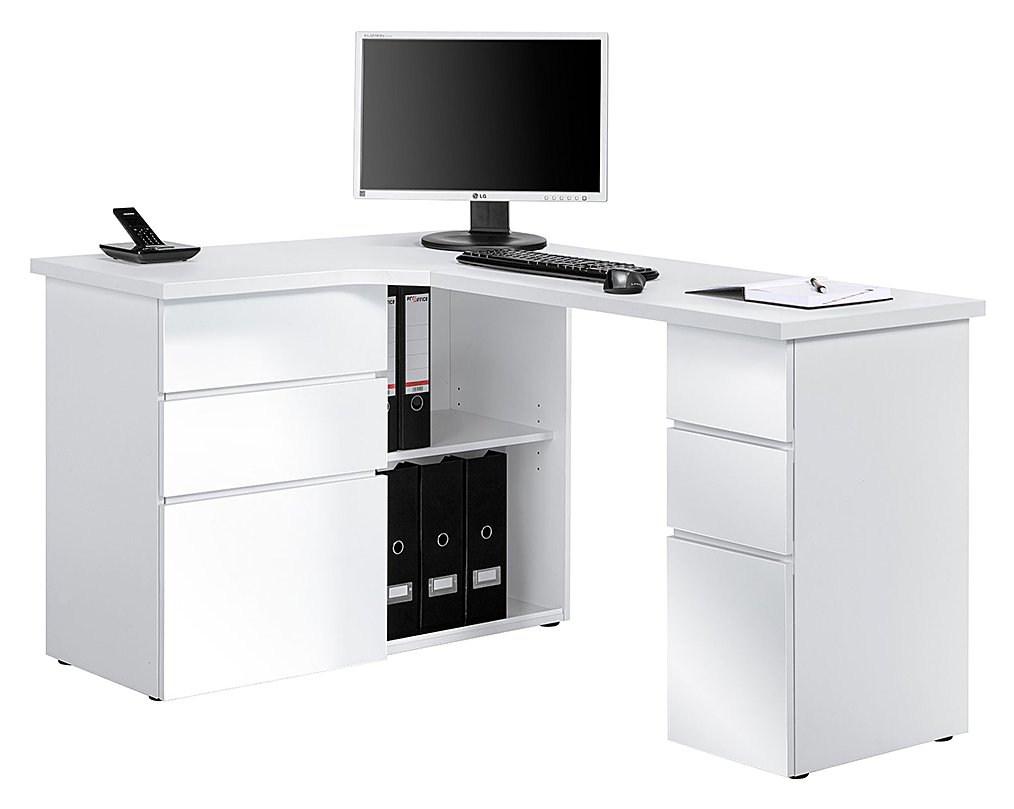 Un bureau d'angle blanc, simple et élégant