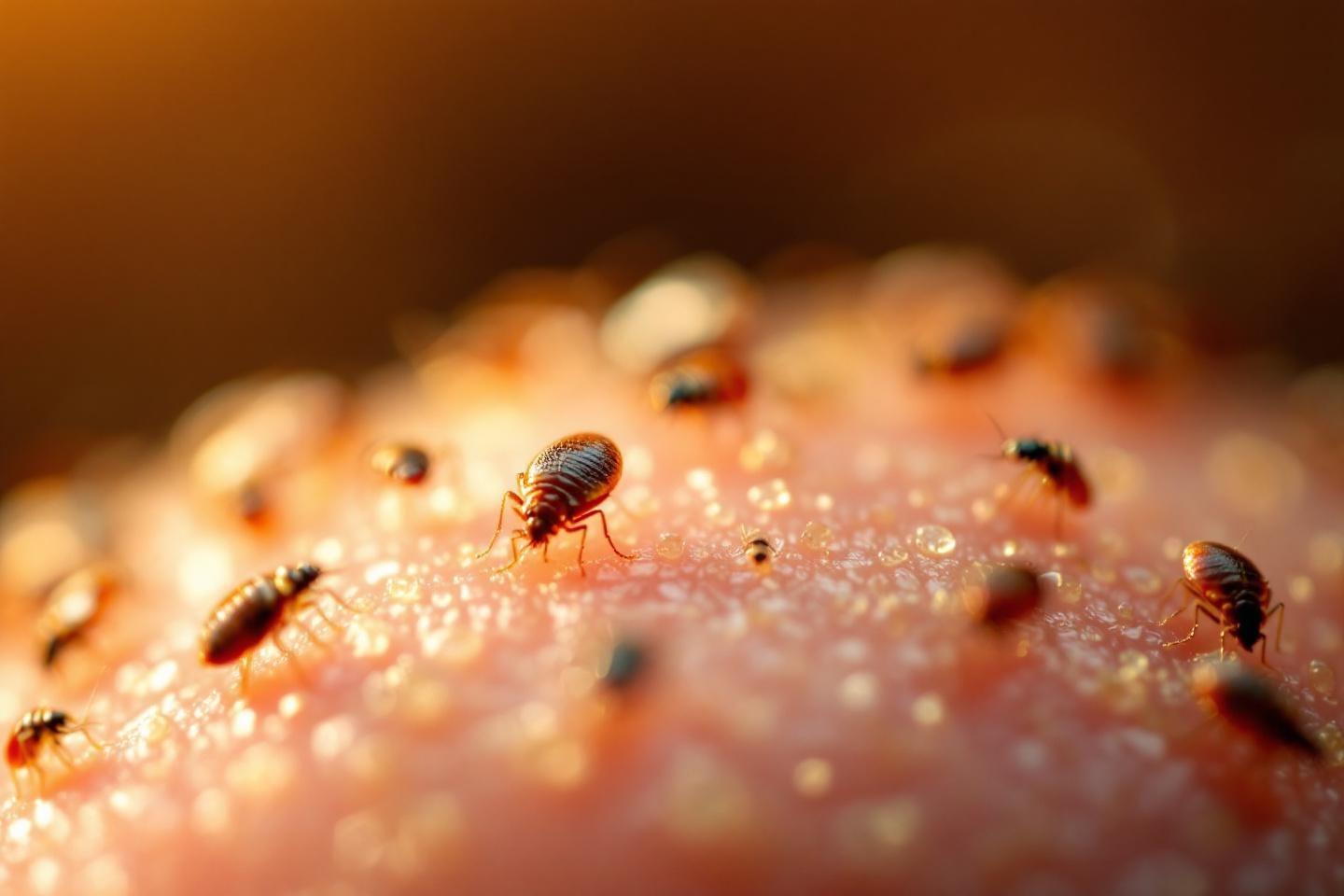 Plusieurs petits insectes sur une surface rose texturée