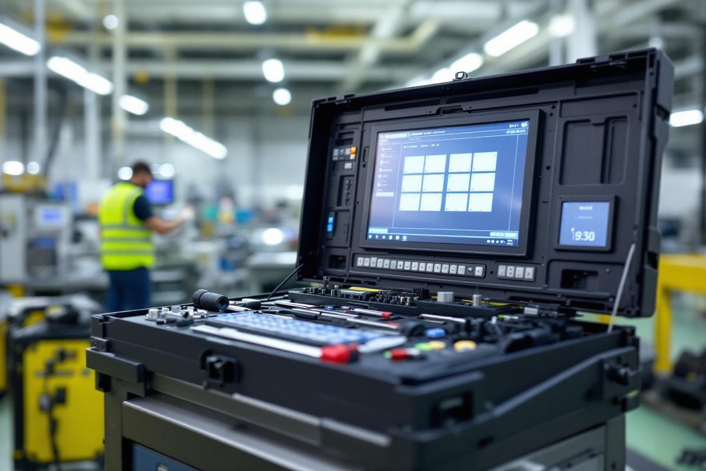 Ordinateur portable industriel avec écran et interface de commande