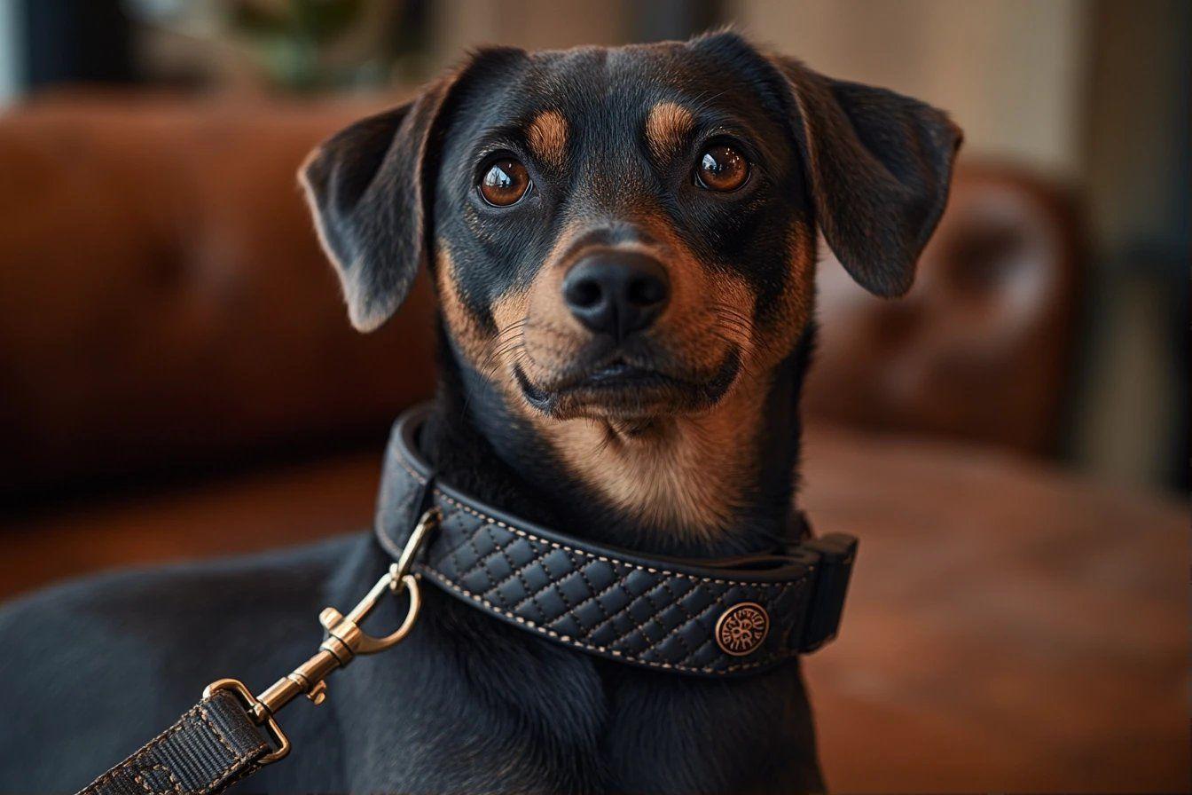 Portrait rapproch&eacute; d'un jeune chien noir et brun