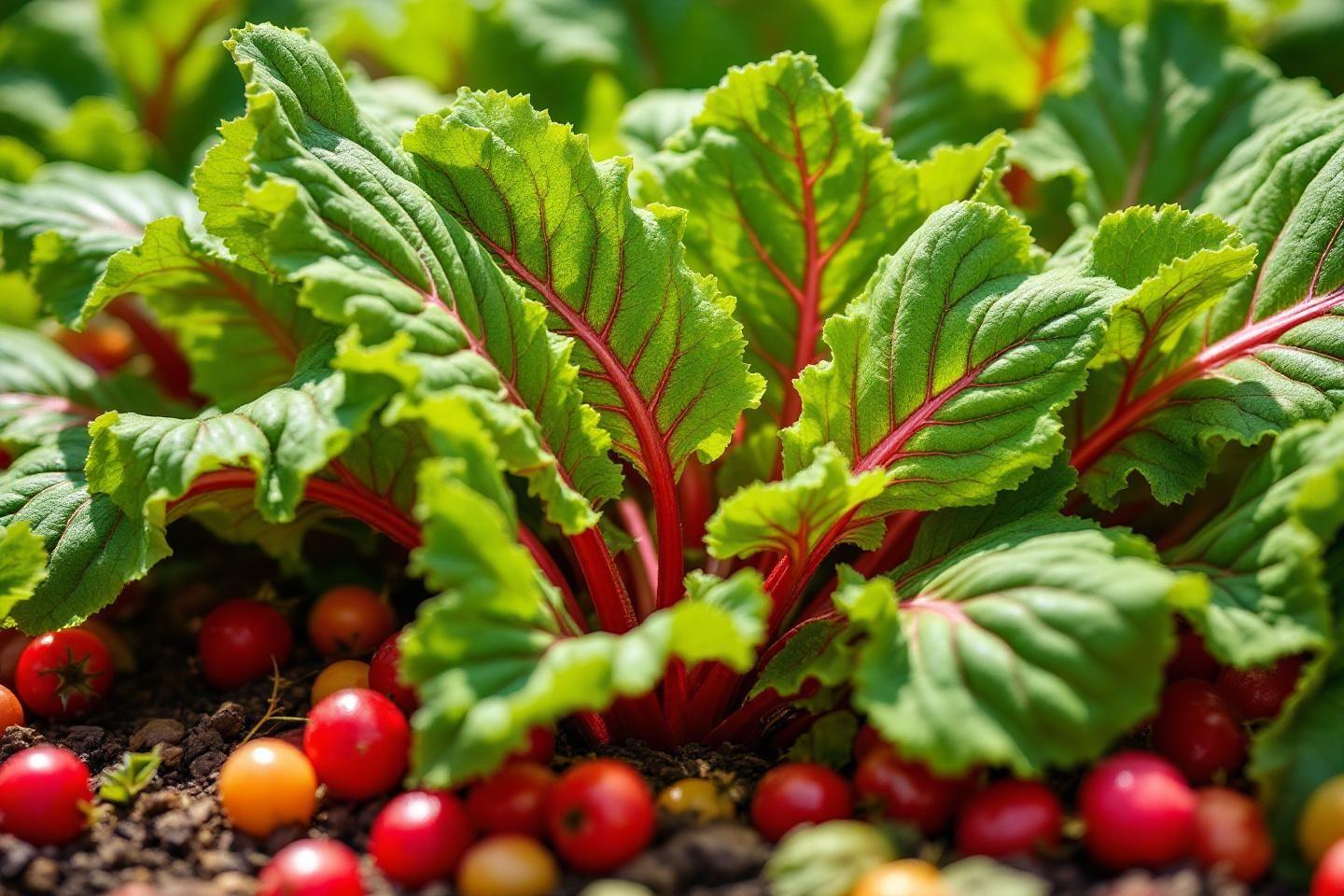 Betteraves rouges et feuilles vertes poussant dans la terre