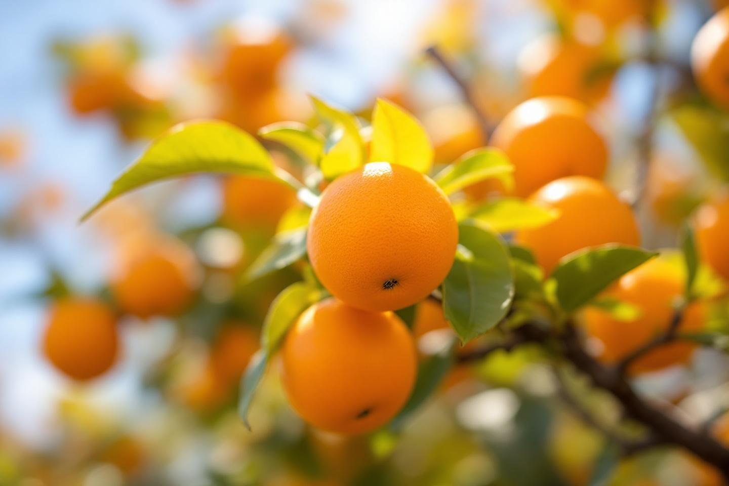 Gros plan sur des oranges orange vif avec des feuilles vertes