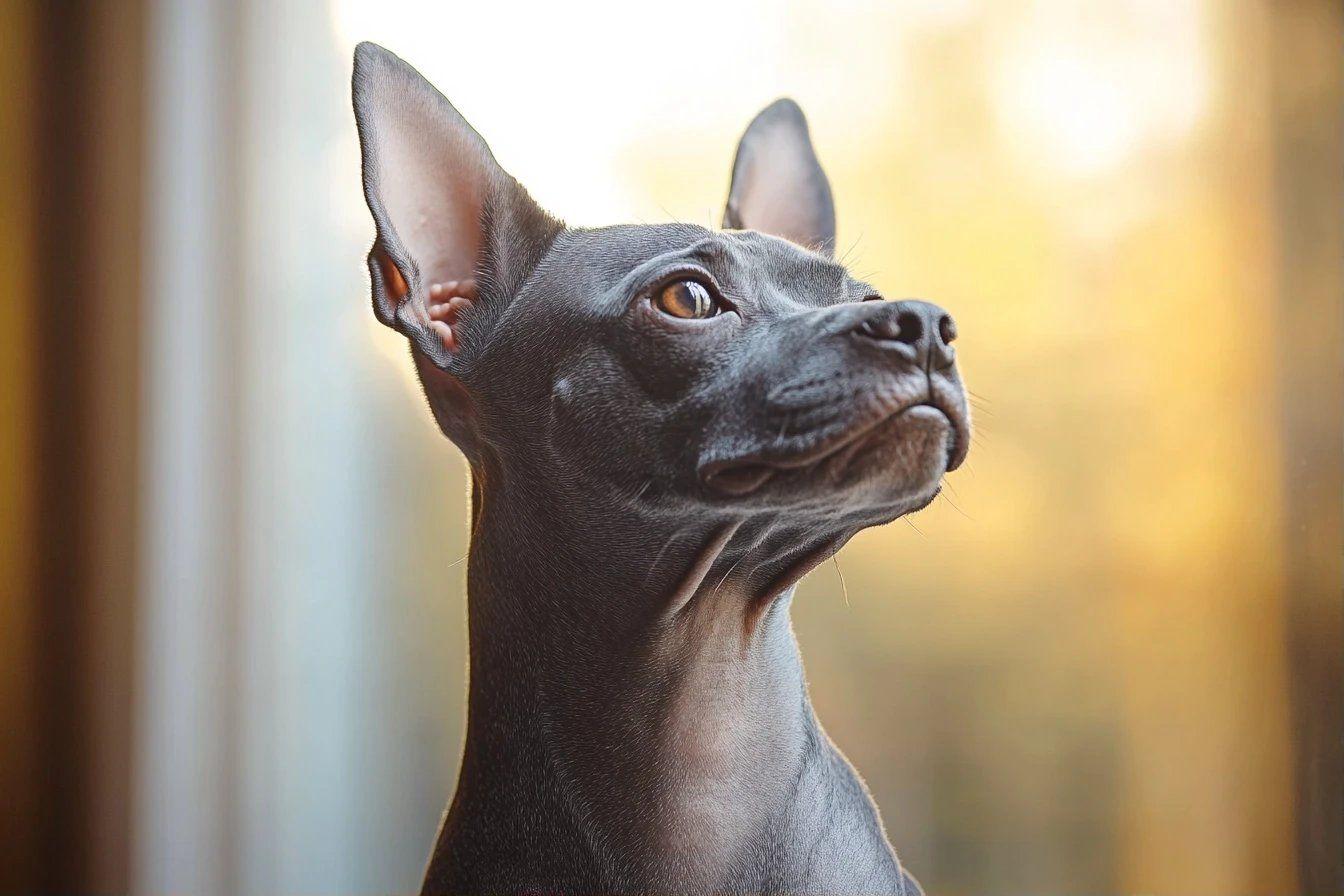 Portrait d'un chien noir regardant vers le haut, gros plan