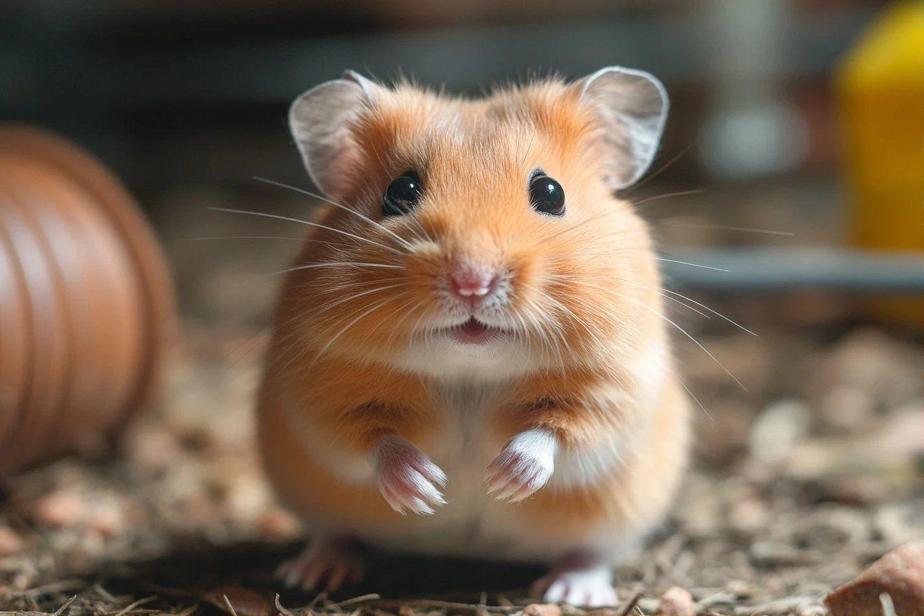 Hamster roux regardant la caméra avec de grands yeux