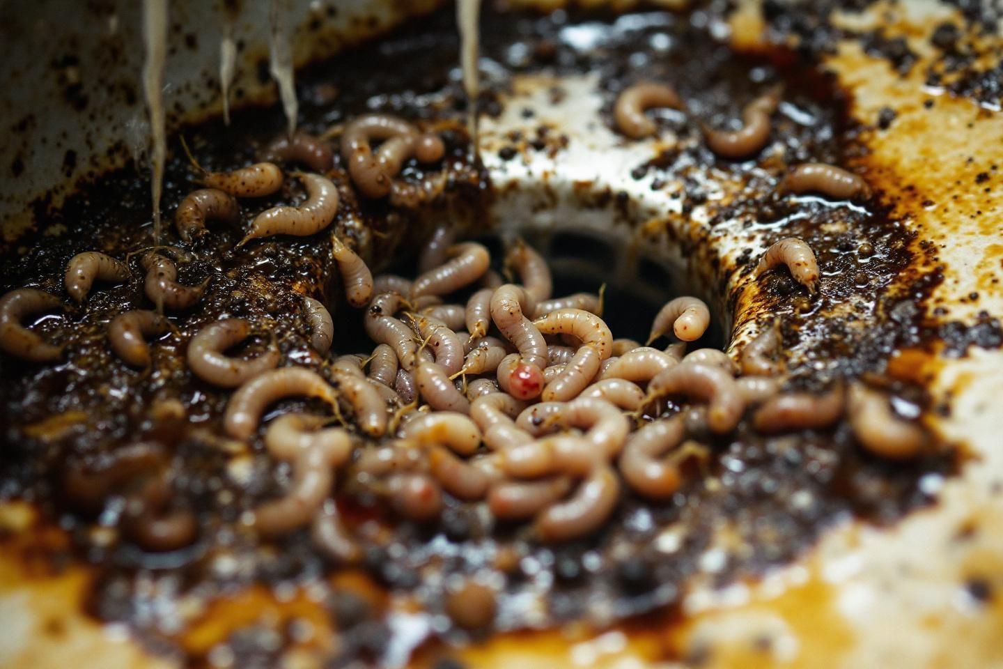 Gros plan de vers rampant dans un substrat organique brun