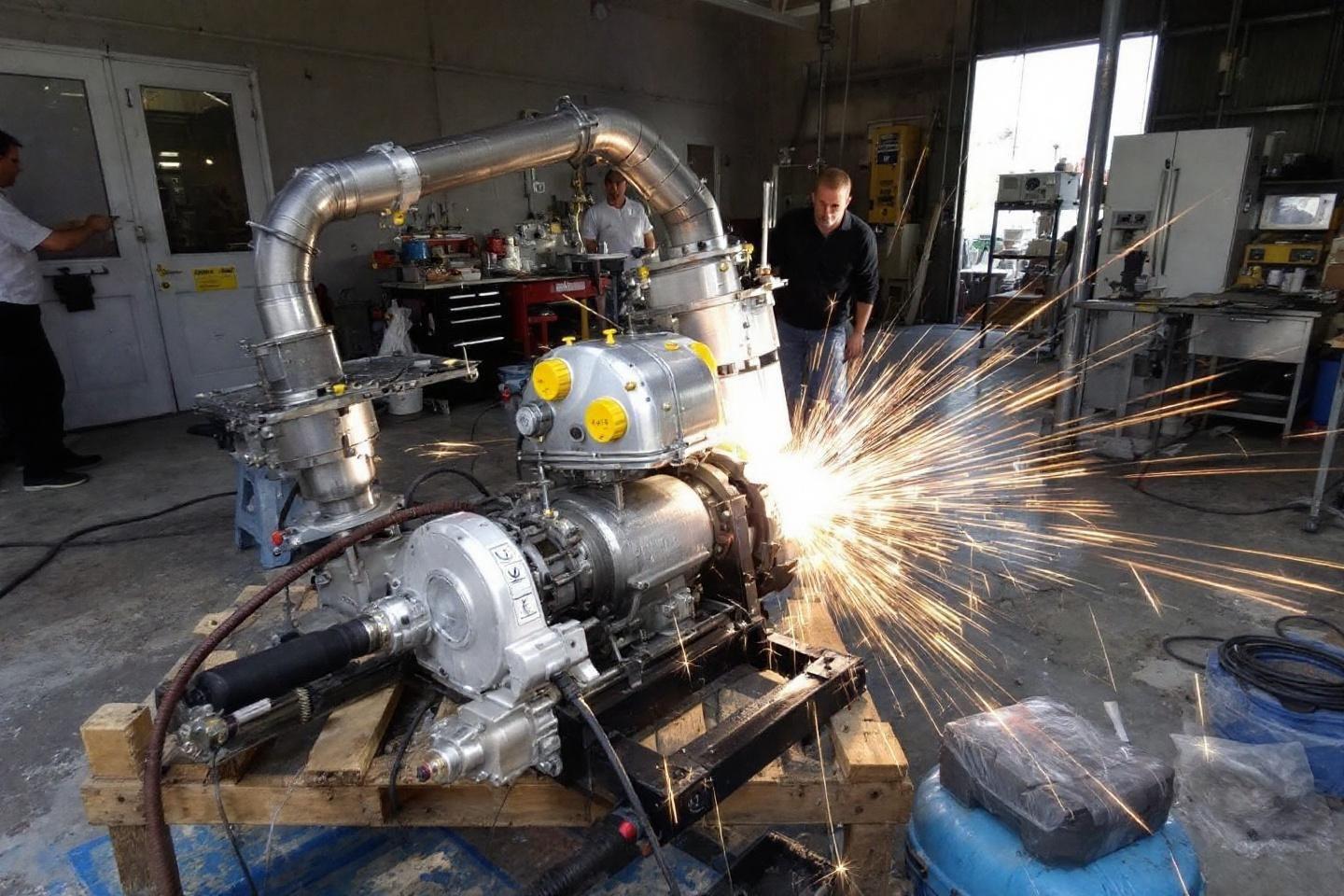 Machine m&eacute;tallique avec &eacute;tincelles dans un atelier technique