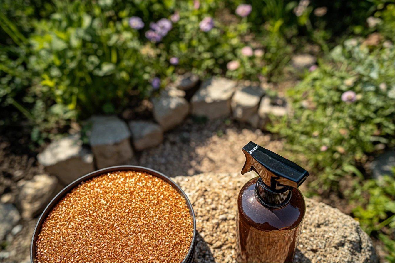 Graines dor&eacute;es dans un bol avec un vaporisateur marron