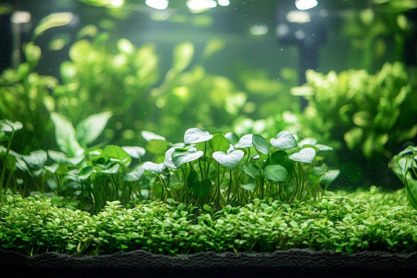 Jeunes pousses vertes luxuriantes dans un environnement aquatique