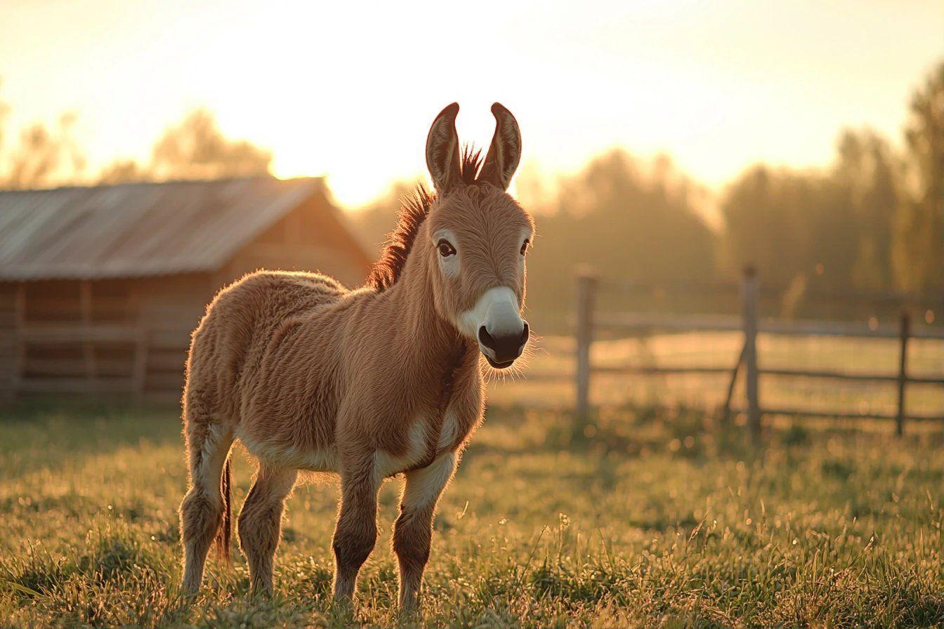 &Acirc;ne dans un champ paisible, lumi&egrave;re dor&eacute;e