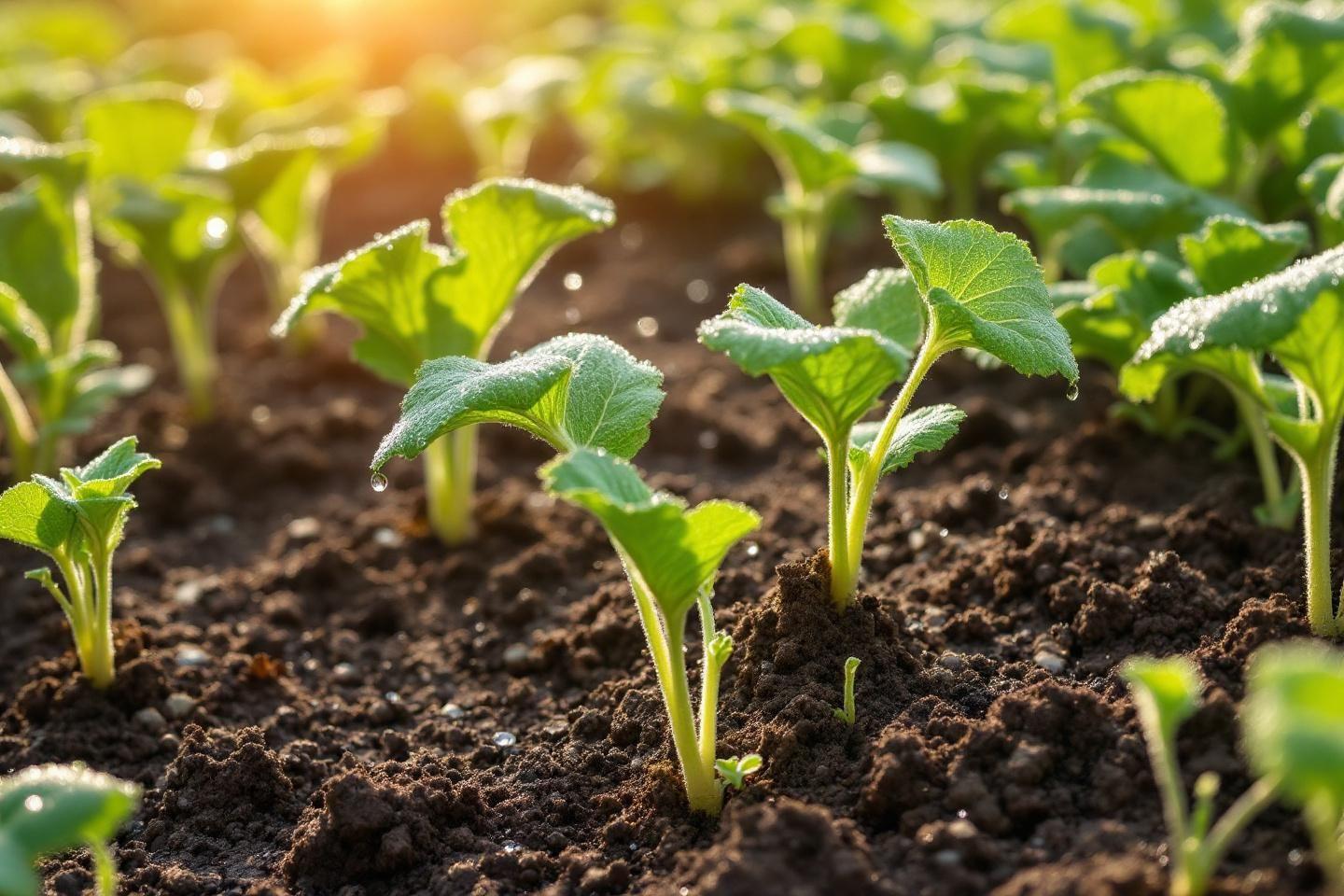 Jeunes plants verts vigoureux poussant dans un sol fertile