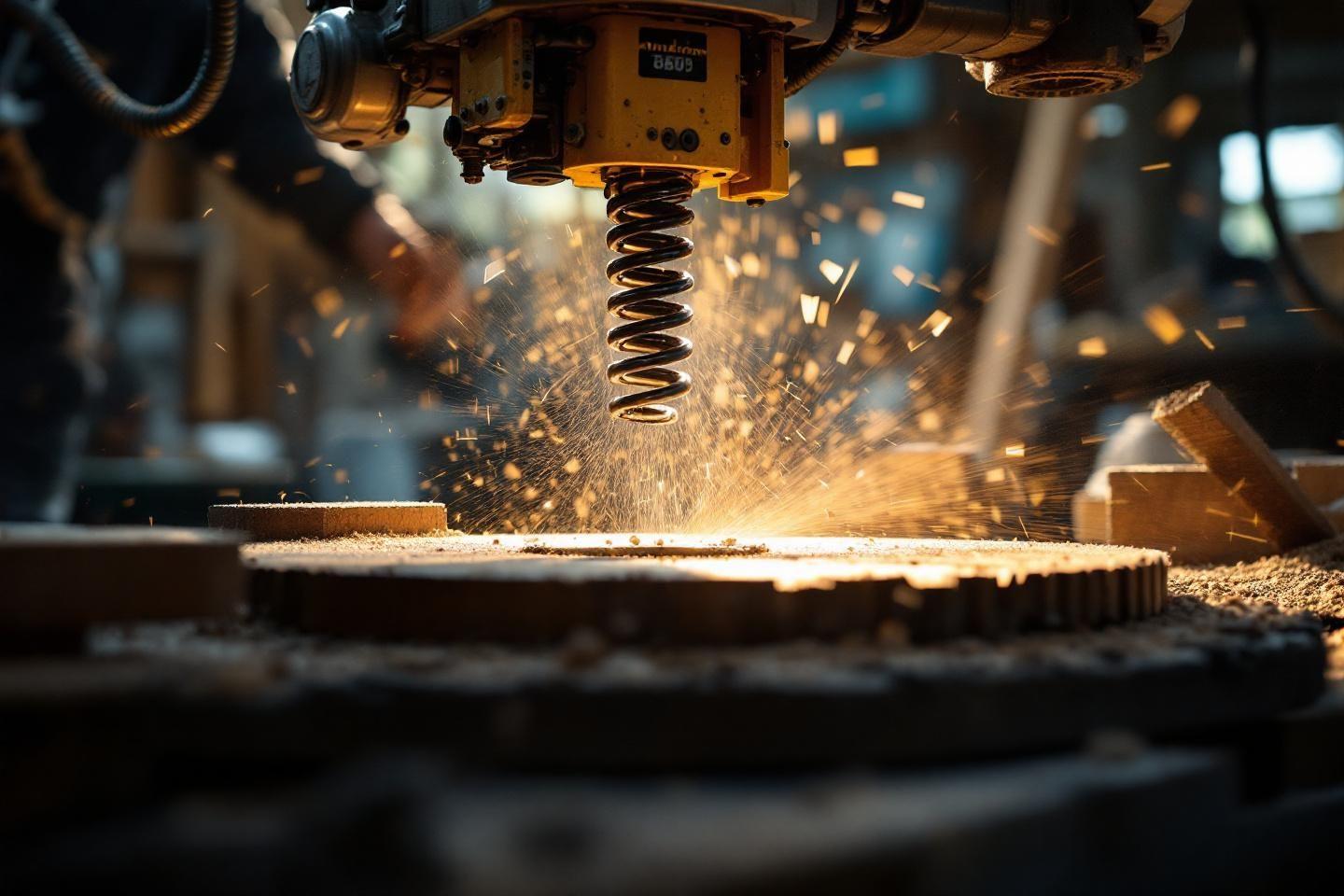 Machine industrielle usinant un m&eacute;tal avec des &eacute;tincelles