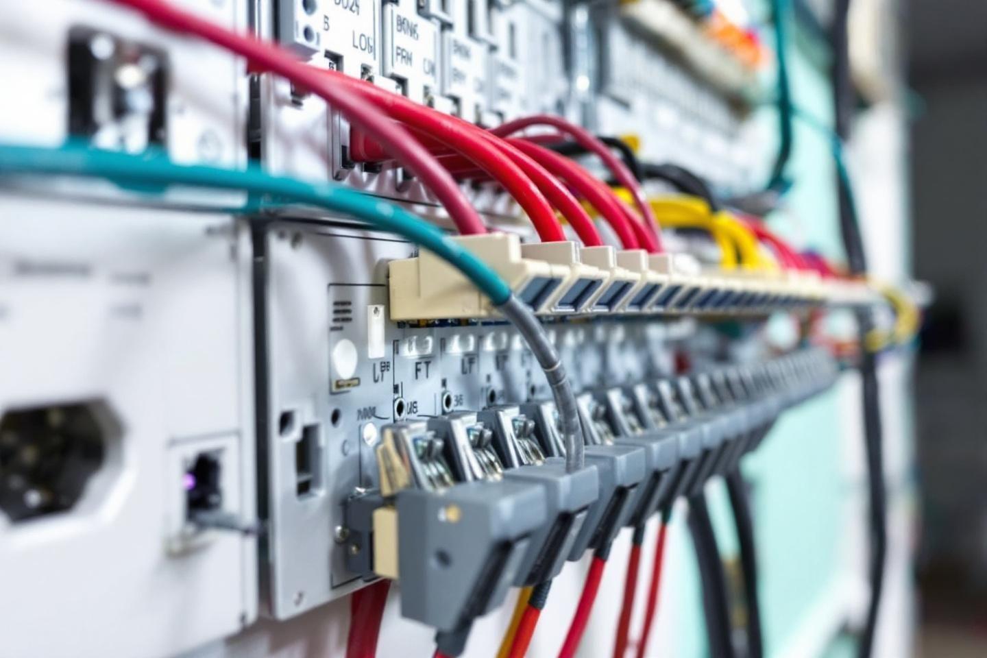 Gros plan sur des connexions électriques multicolores dans un coffret