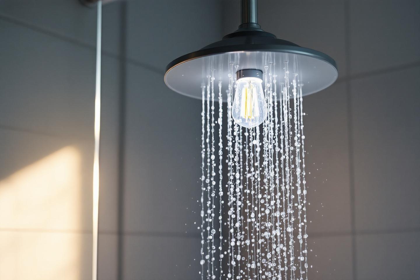 Gros plan d'une douche moderne avec eau et lumi&egrave;re