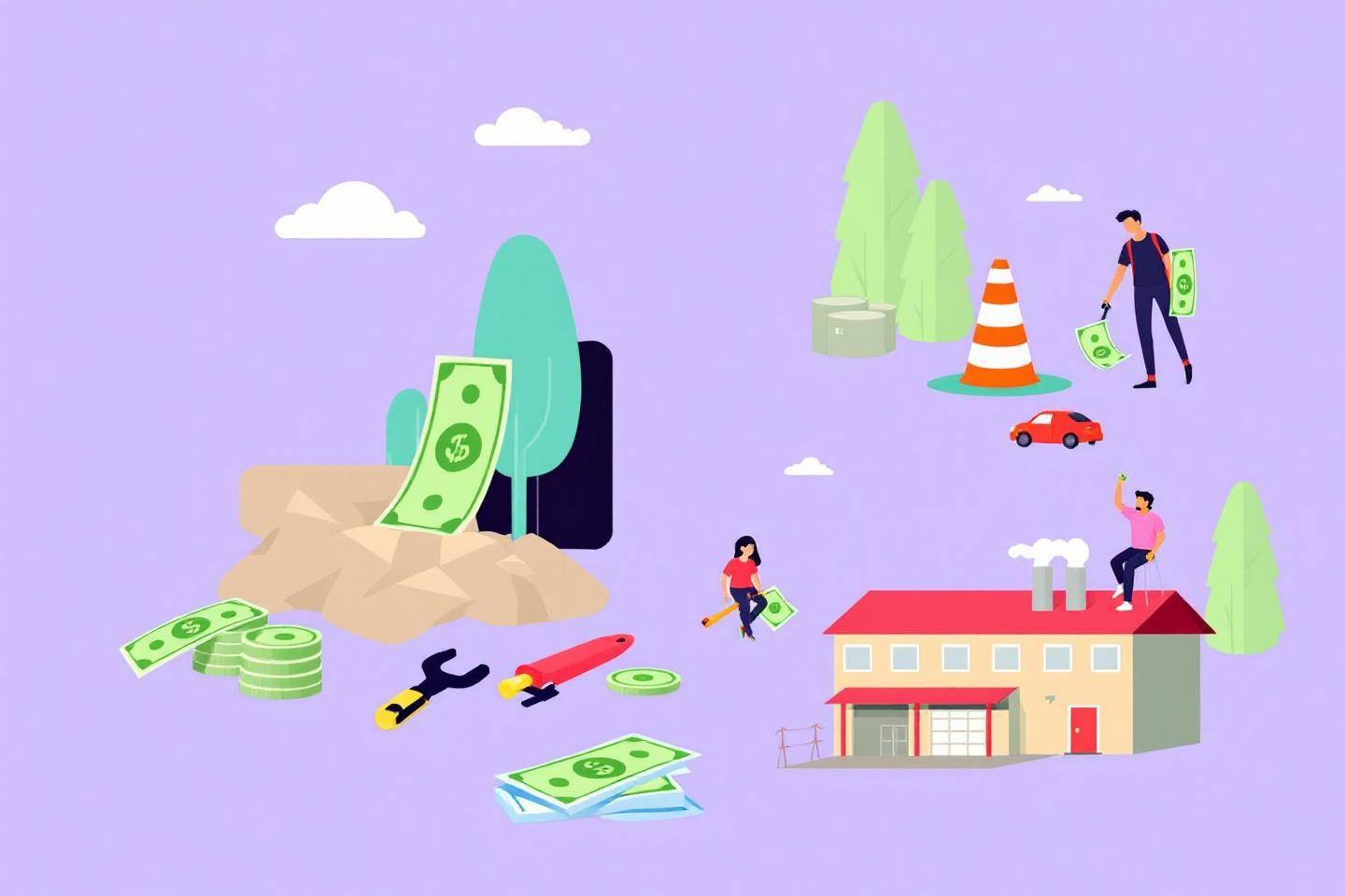 Billets et outils symbolisant l'investissement et la rénovation immobilière