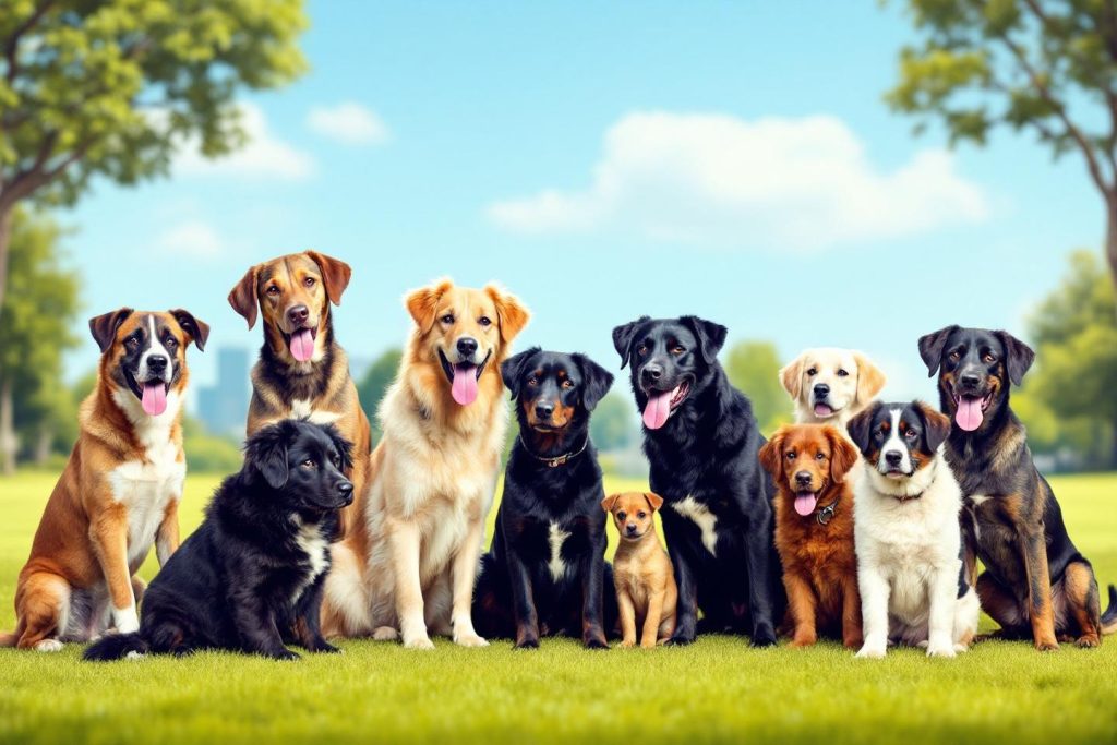 Plusieurs chiens assis ensemble sur un terrain herbeux